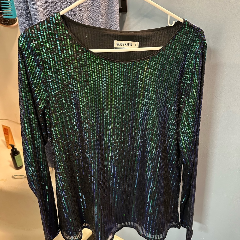 Grace Karin Iridescent Sequin Blouse